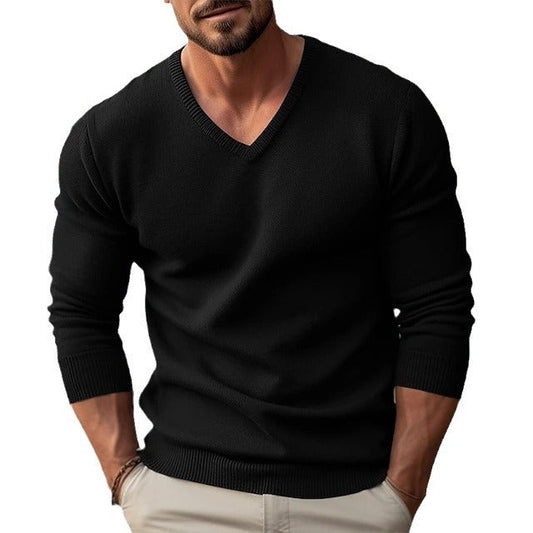 New Fall Winter Men Knitwear V-neck Slim Fit Thin Long Sleeve Sweater