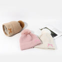 Bow Embroidery Velvet Knitted Woolen Cap