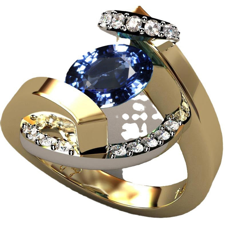 18K Gold Plated Sapphire Two-tone Ring For Women