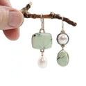 Asymmetric Pearl Handmade Geometric Light Green Enamel Eardrops