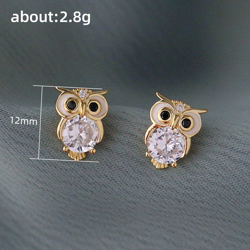 Cute With Diamonds Zircon Owl Stud Earrings For Women