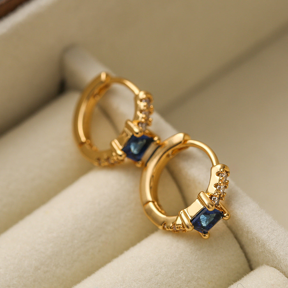 Mini Exquisite Real Gold Plating Zircon Geometry Ear Ring