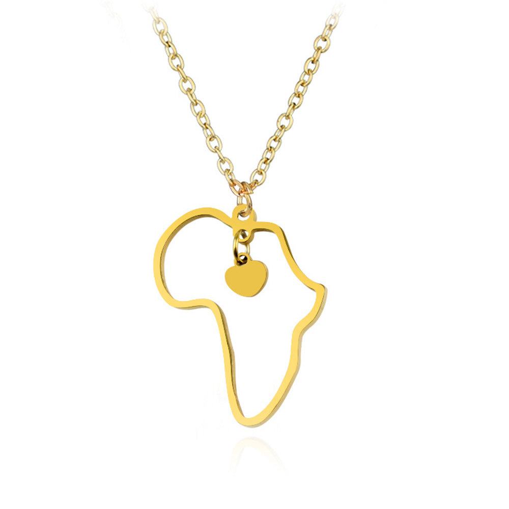 Personalized Creative Gold Stainless Steel Africa Map Love Heart Pendant Necklace