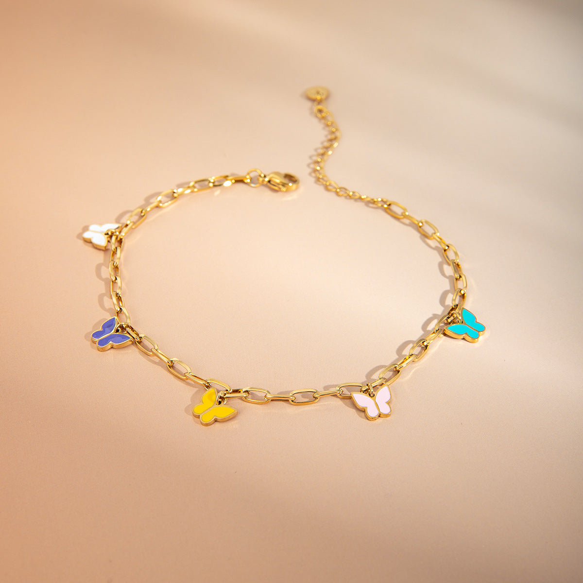 16K Gold Stainless Steel Colorful Oil Necklace Butterfly Anklet