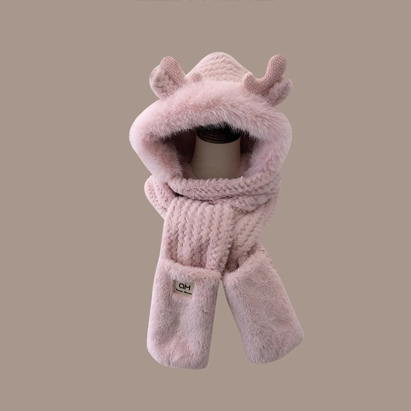 Women's Warm-keeping And Cold-proof Three-piece Hat Scarf Gloves