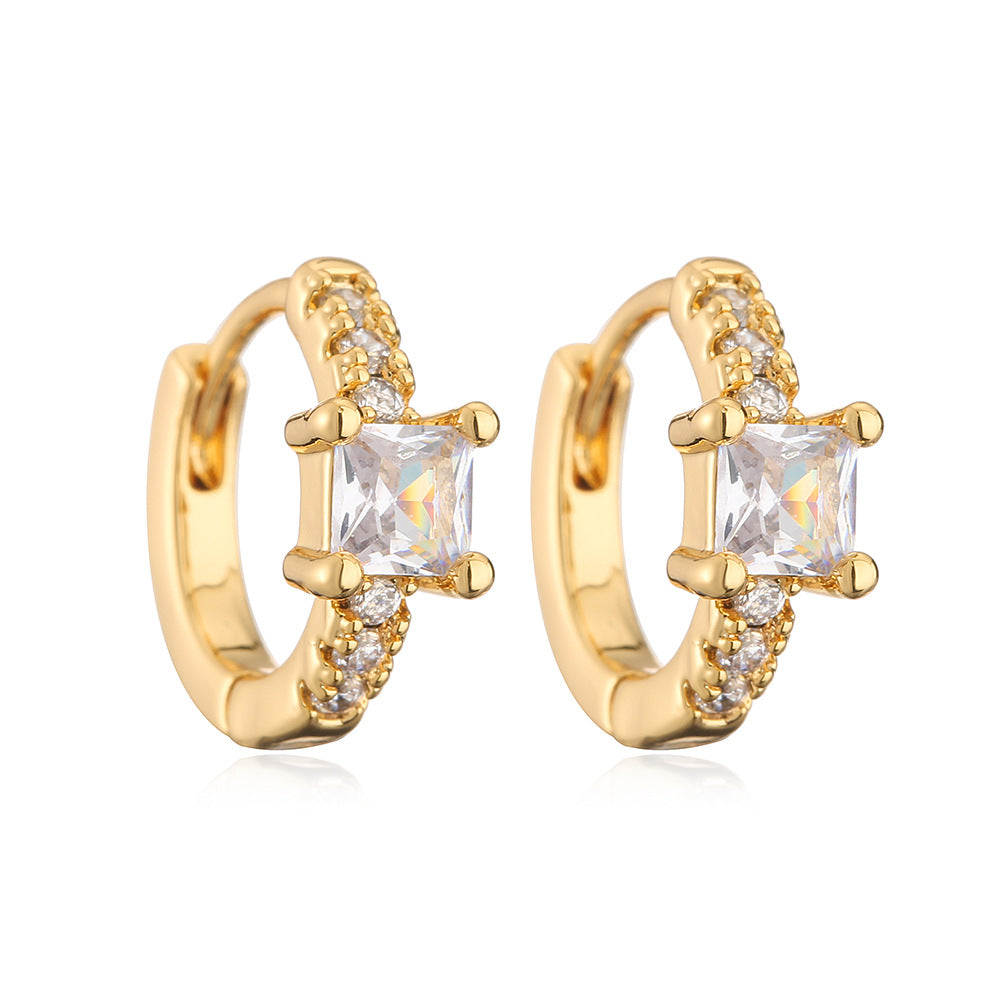 Mini Exquisite Real Gold Plating Zircon Geometry Ear Ring