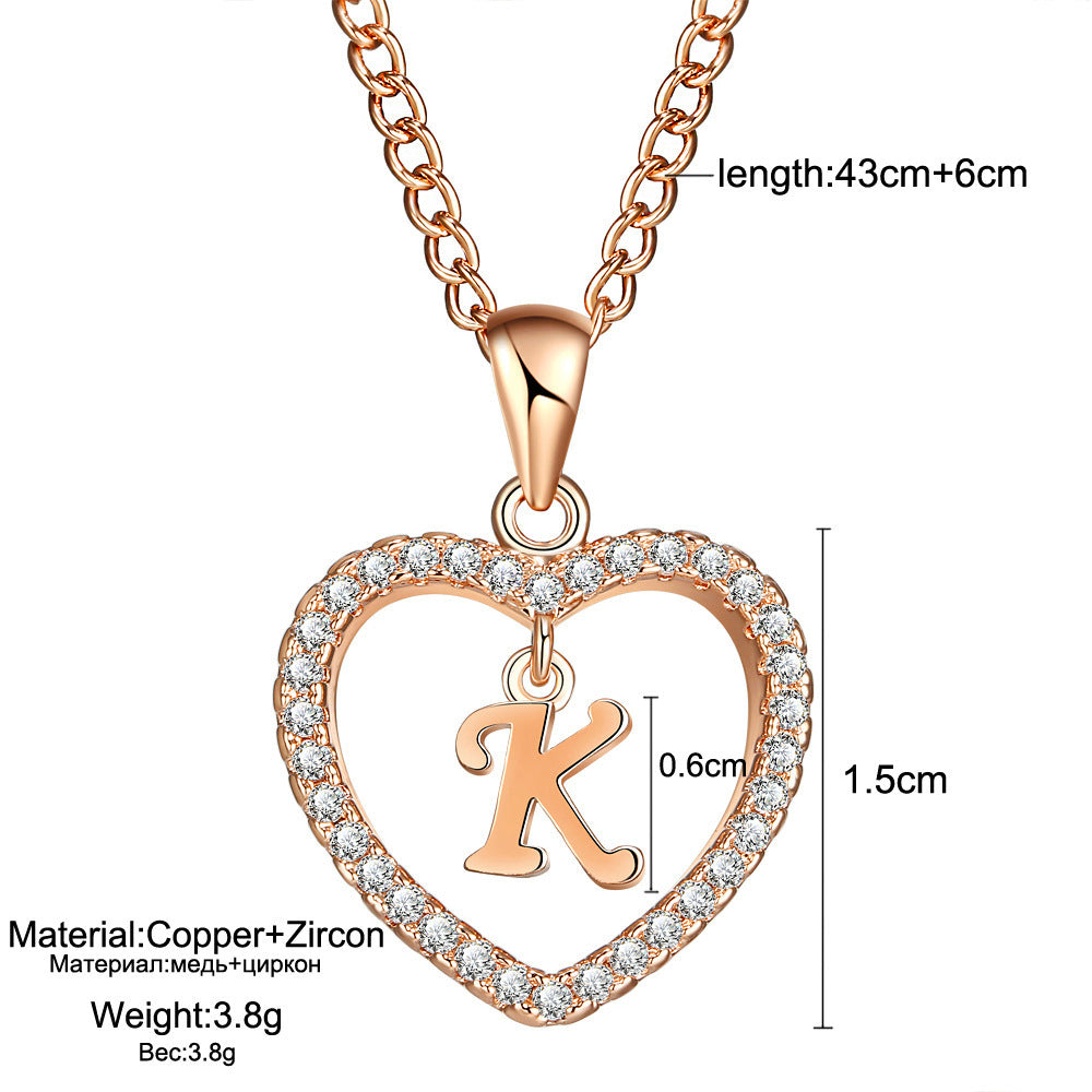 26 Letters Heart-shaped Zircon Pendant Necklace Stainless Steel Gold Color Chains Jewelry Birthday Gift For Women