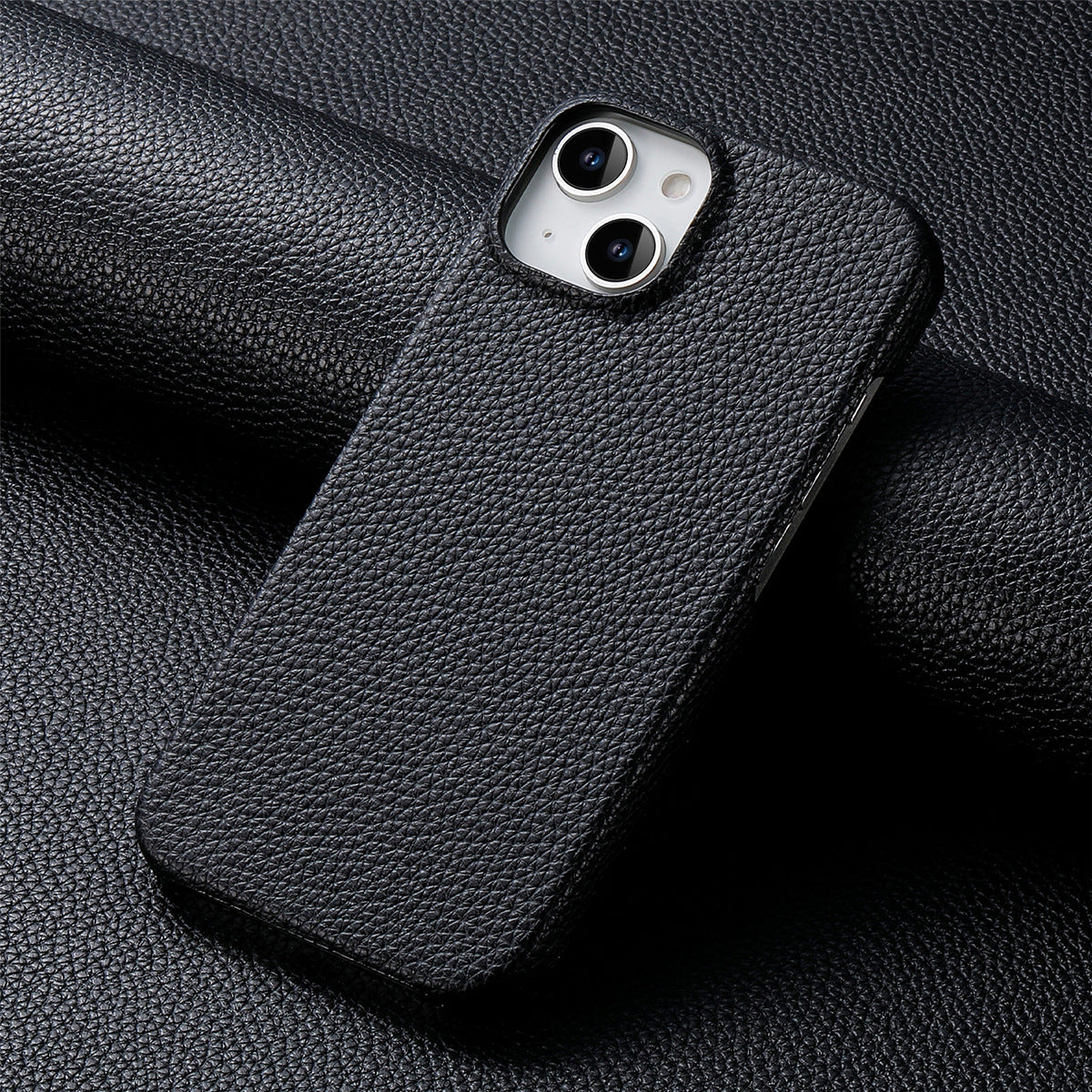 Solid Color Simple Litchi Grain Plain Leather Phone Case