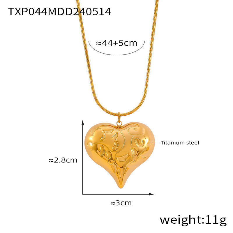 Women's Simple Geometric Heart Shape Pendant Titanium Steel Earrings Necklace