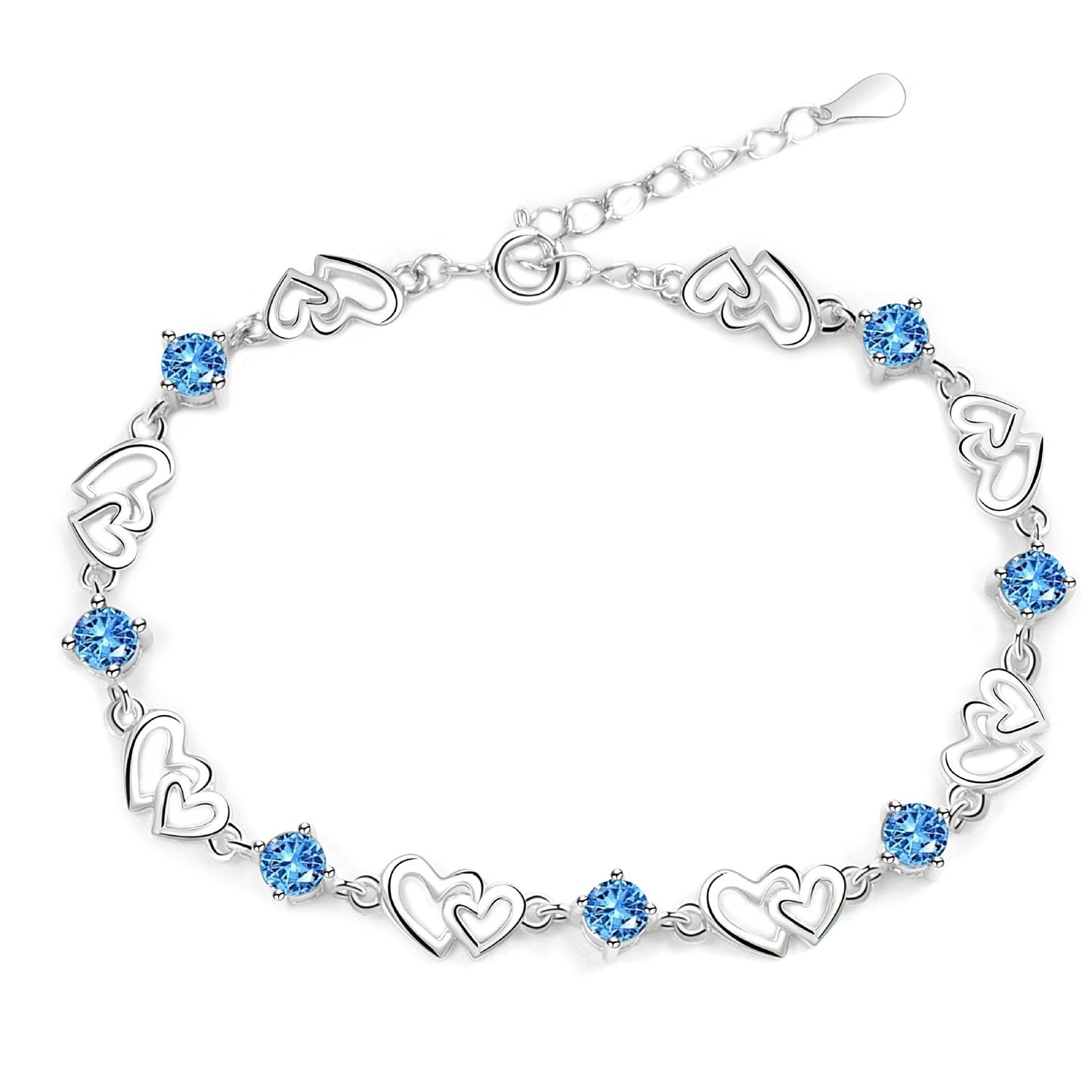 Special Interest Light Luxury Doppel Herz Blue Zircon Bracelet