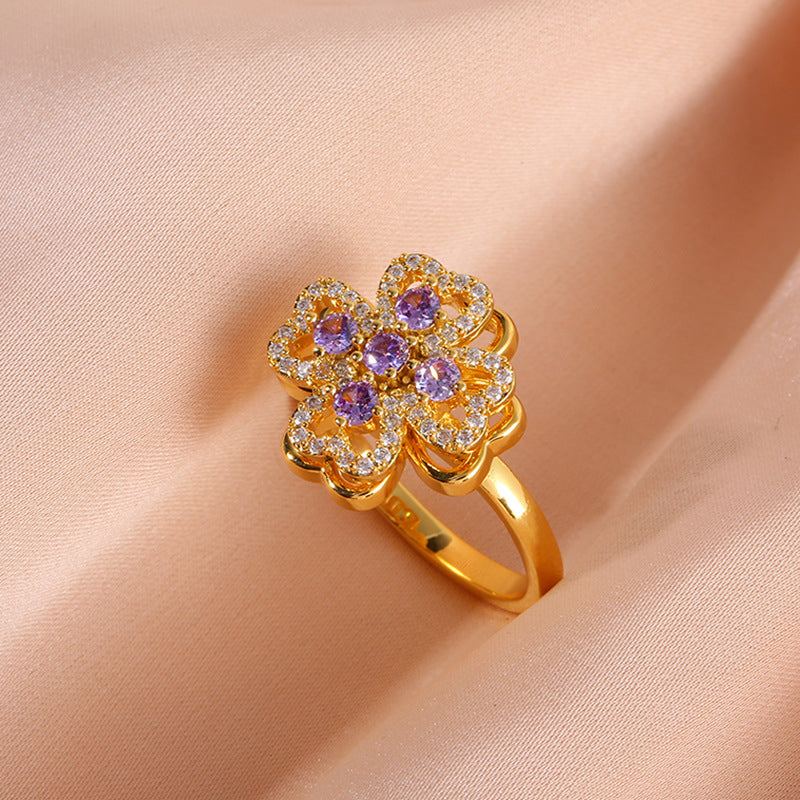 Women's Fashion Rotatable Purple Diamond Ring