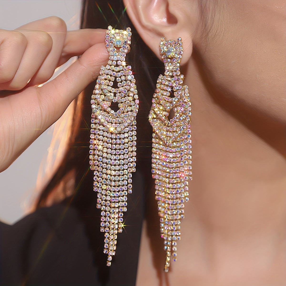 Full Diamond Long Tassel Women's Earrings