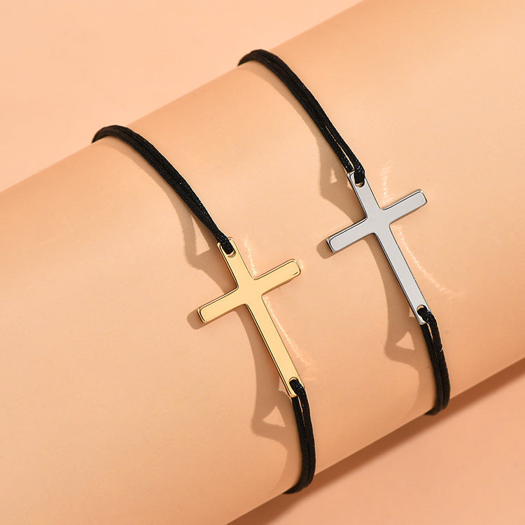 European And American Simple Alloy Cross Wax Rope Couple Bracelet Pair