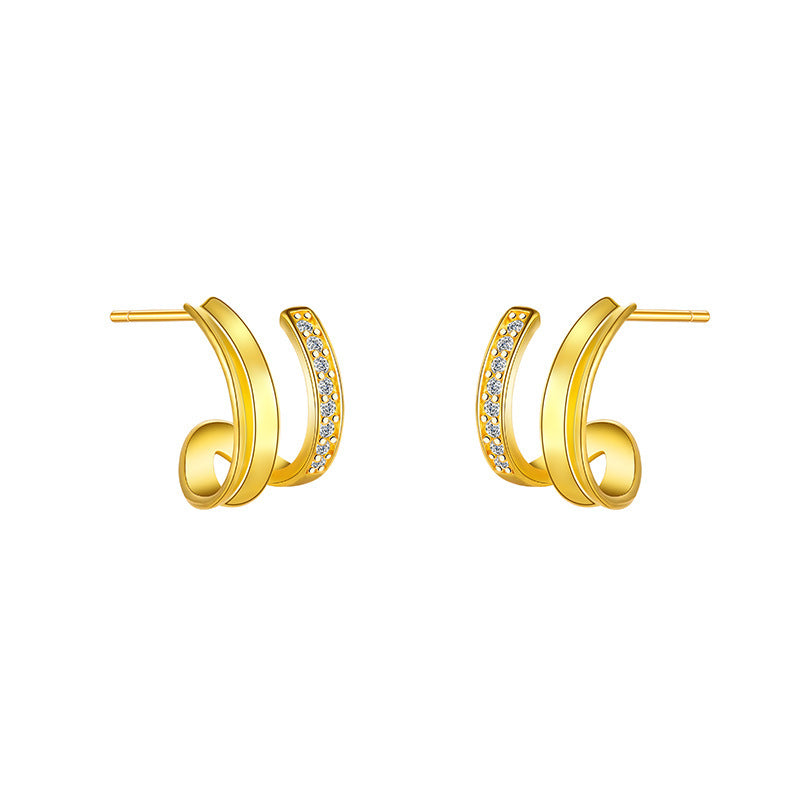 Simple Double-layer Copper-plated Women's Ear Studs