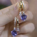 Blue Cube Sugar Crystal Earrings Temperament Ear Clip