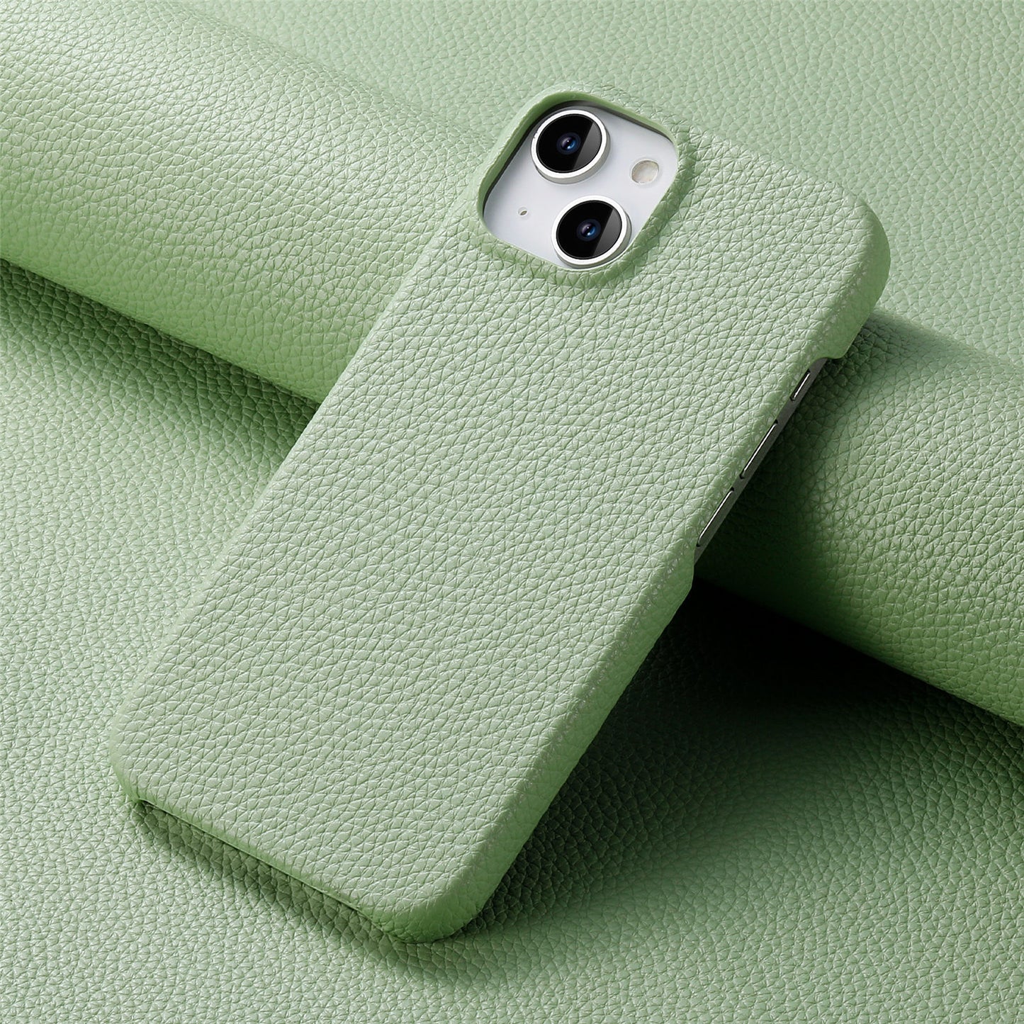 Solid Color Simple Litchi Grain Plain Leather Phone Case