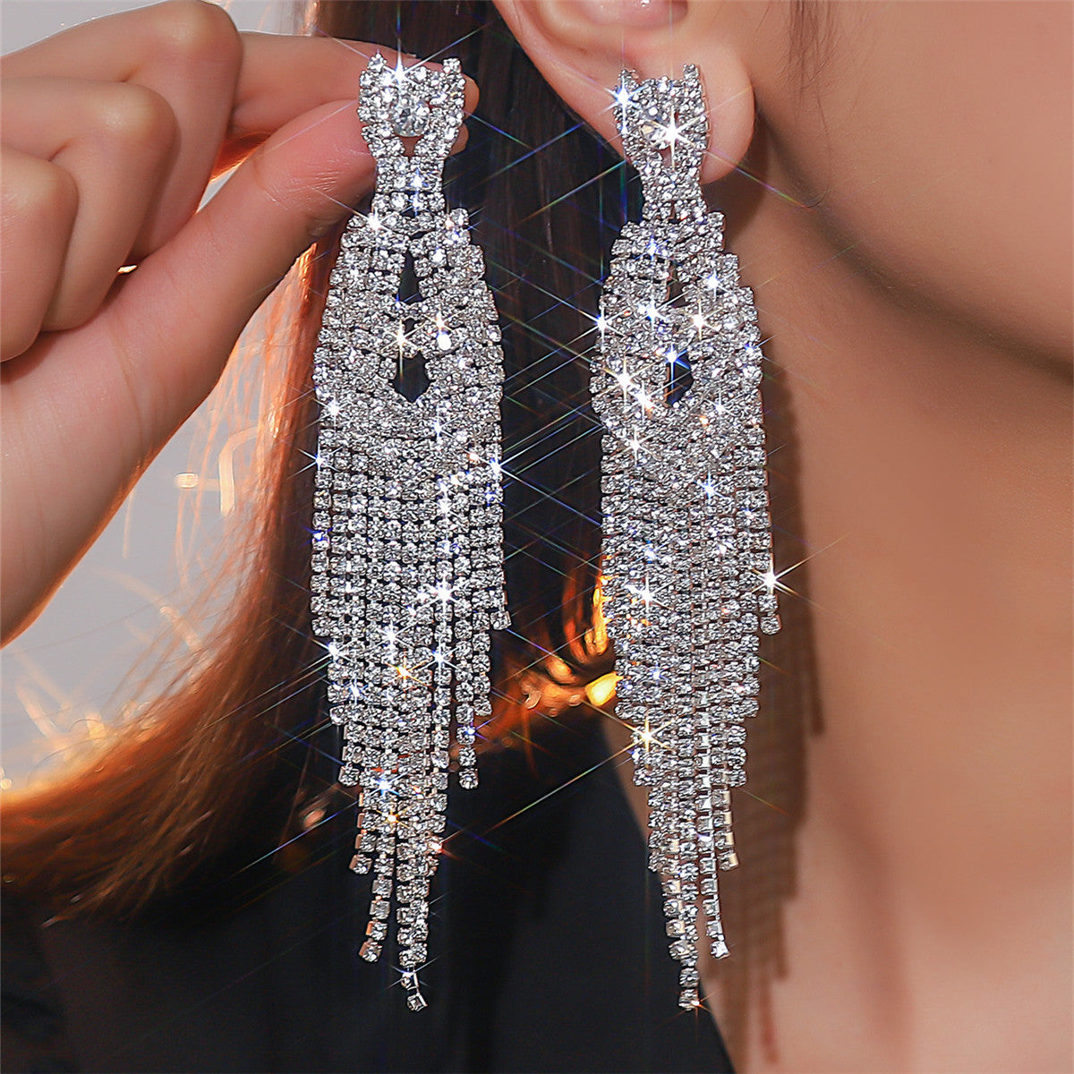 Full Diamond Long Tassel Women's Earrings