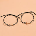 European And American Simple Alloy Cross Wax Rope Couple Bracelet Pair