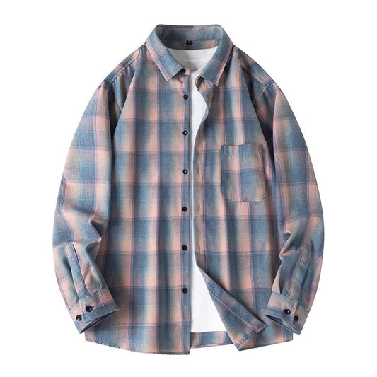 Retro Plaid Shirt Lapel Men's Long-sleeved Jacket