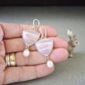 New Style Pink Opal And Pearl Earrings