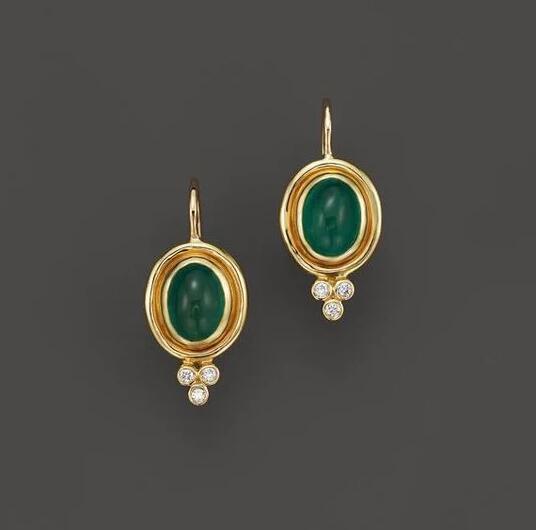 Women's Fashion Retro Style Green Oval Earrings