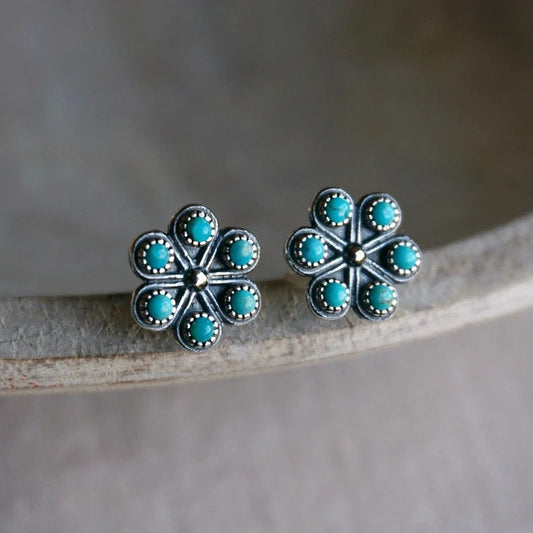 Retro Turquoise Snowflake Ear Stud