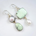 Asymmetric Pearl Handmade Geometric Light Green Enamel Eardrops