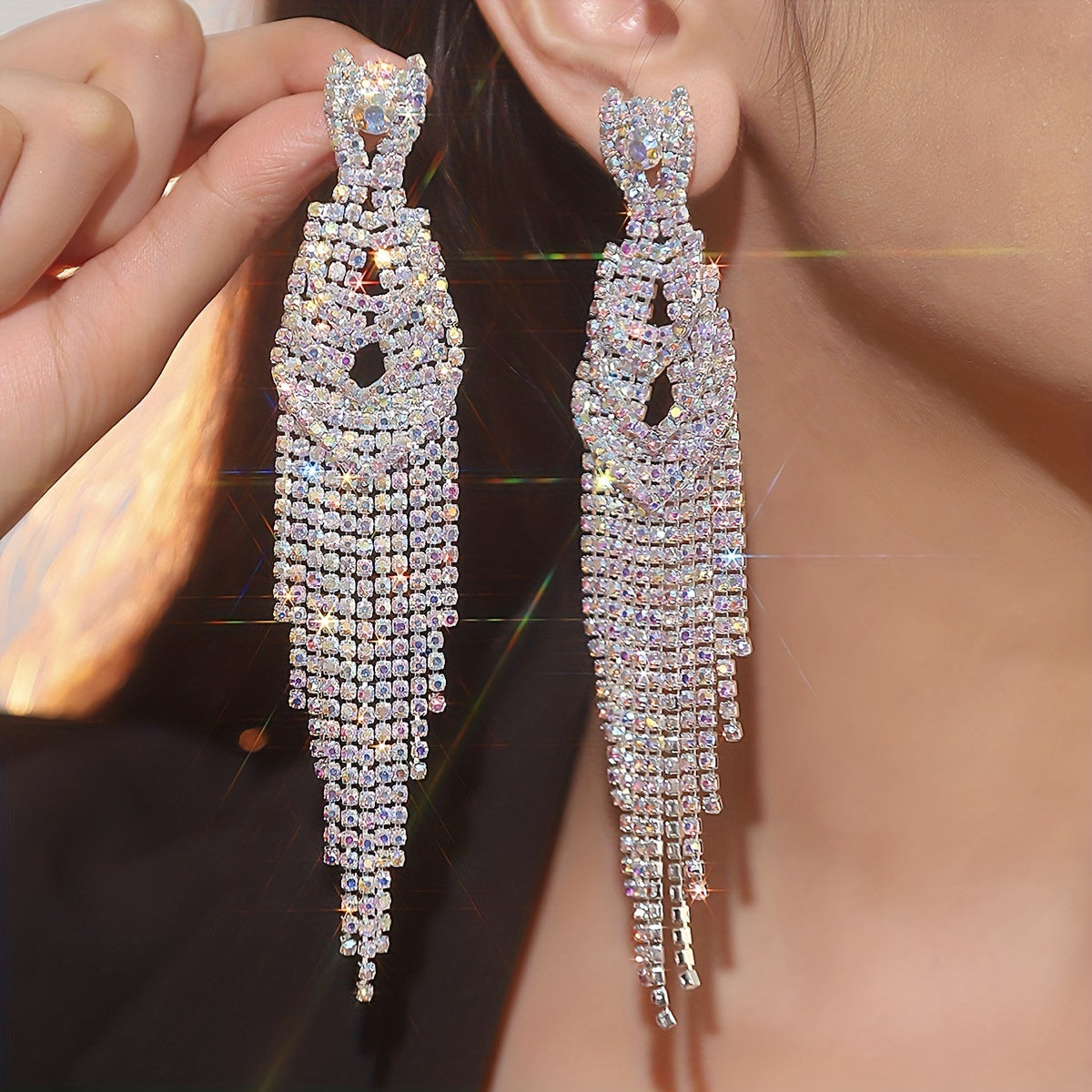 Full Diamond Long Tassel Women's Earrings