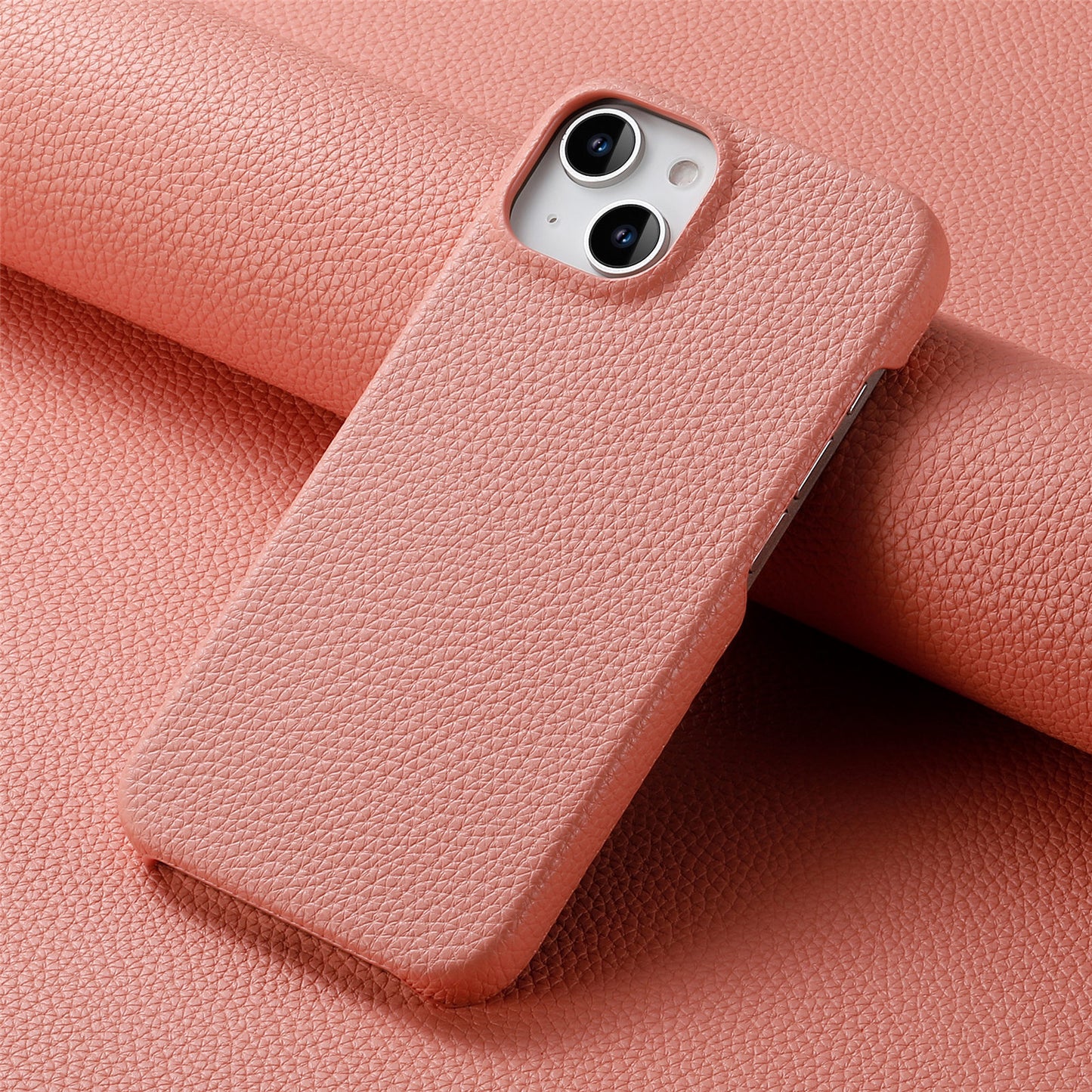 Solid Color Simple Litchi Grain Plain Leather Phone Case