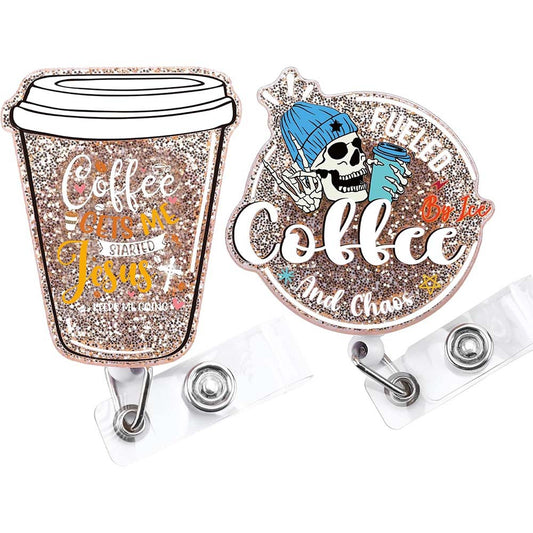 Minimalist Creative Coffee Cup Acrylic Retractable Badge Brooch