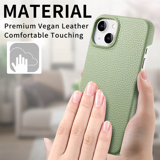 Solid Color Simple Litchi Grain Plain Leather Phone Case