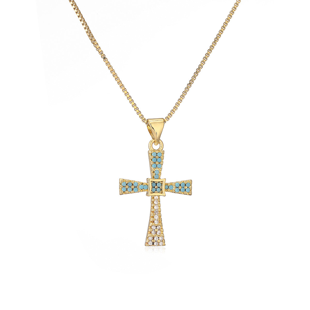 Special Interest Light Luxury Copper Plated Real Gold Zircon Cross Pendant Necklace