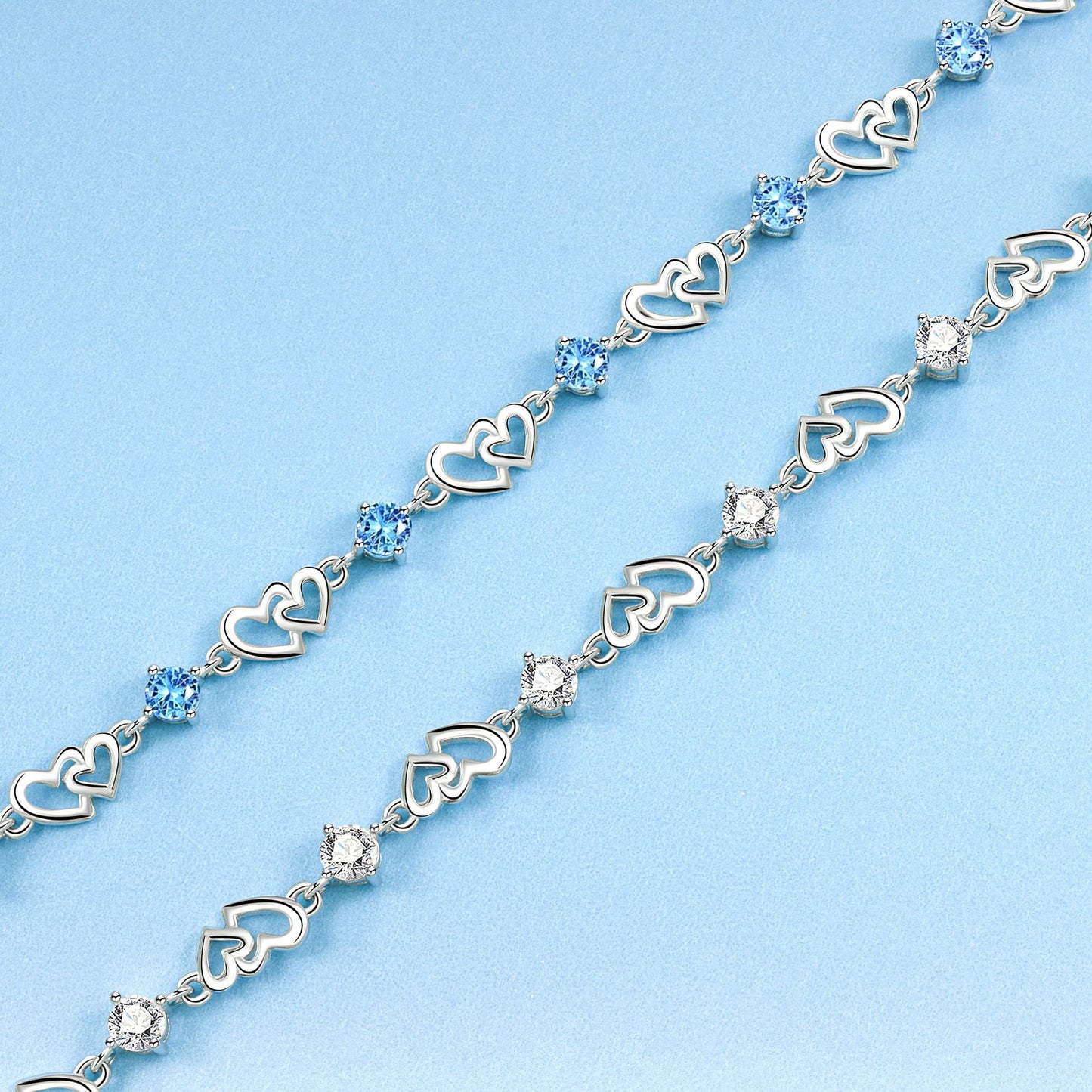 Special Interest Light Luxury Doppel Herz Blue Zircon Bracelet