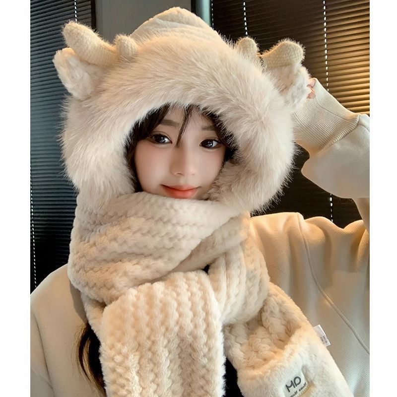 Women's Warm-keeping And Cold-proof Three-piece Hat Scarf Gloves