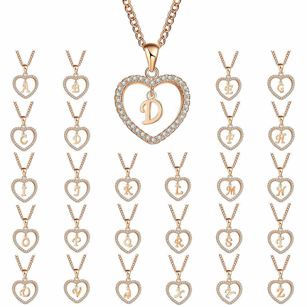 26 Letters Heart-shaped Zircon Pendant Necklace Stainless Steel Gold Color Chains Jewelry Birthday Gift For Women