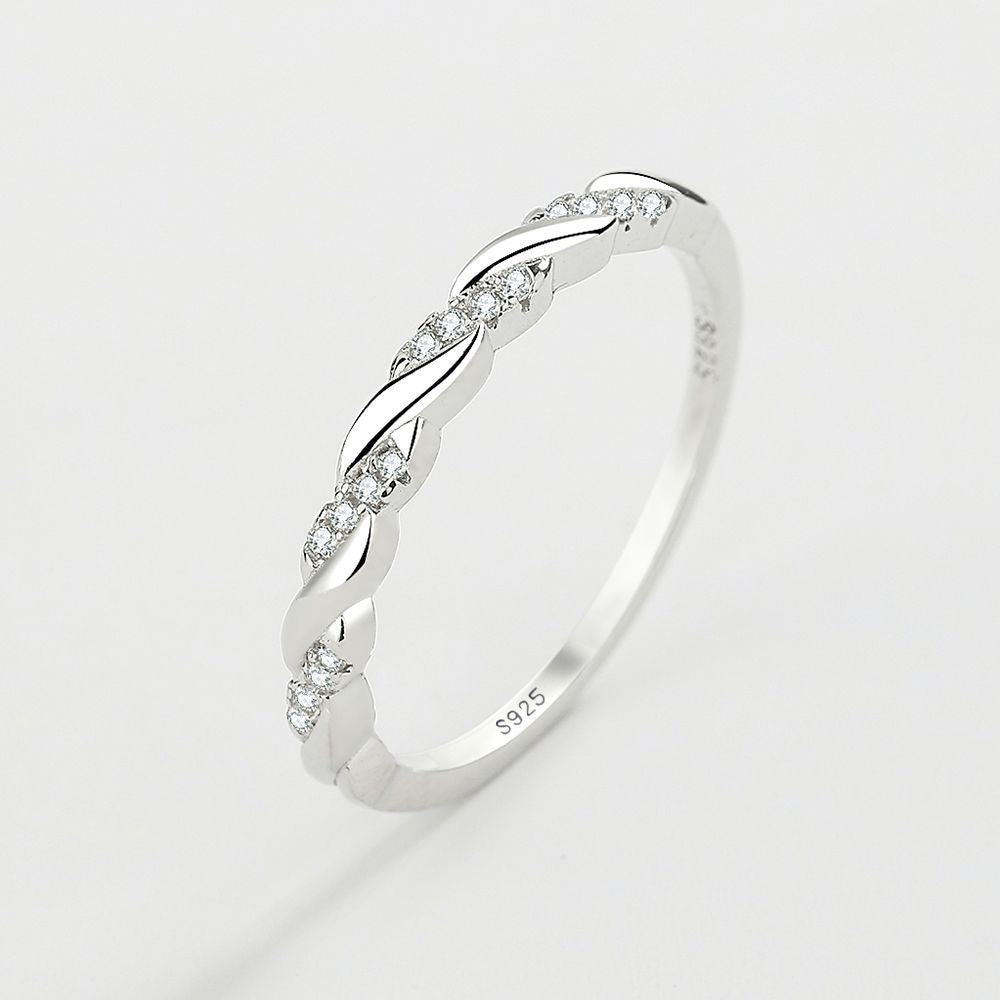 Niche High-grade 925 Sterling Silver Simple Micro Rhinestone Ring