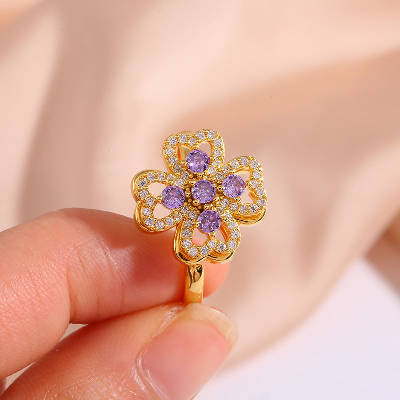 Women's Fashion Rotatable Purple Diamond Ring