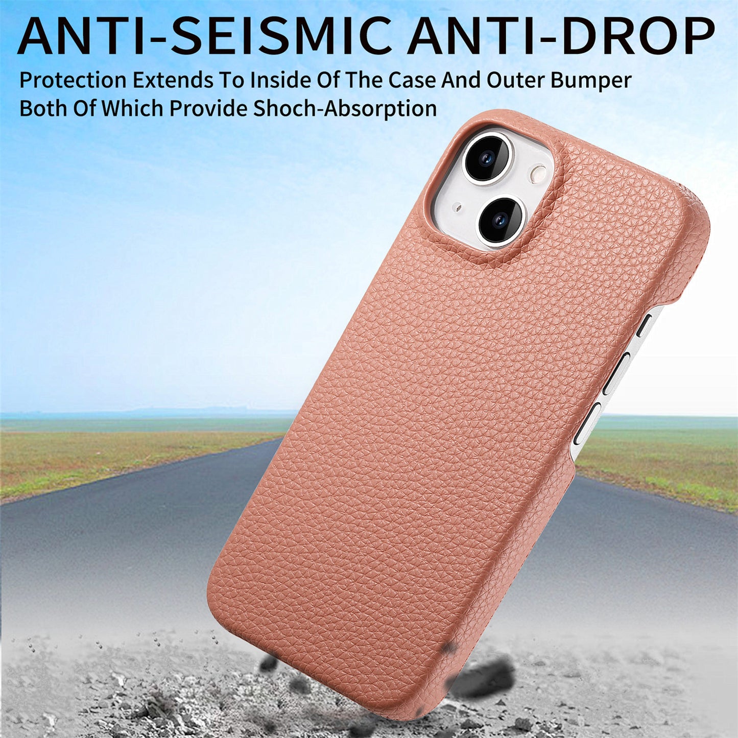 Solid Color Simple Litchi Grain Plain Leather Phone Case