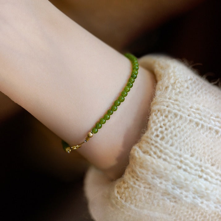 Retro Green Chalcedony Bracelet Agate Mini Thin