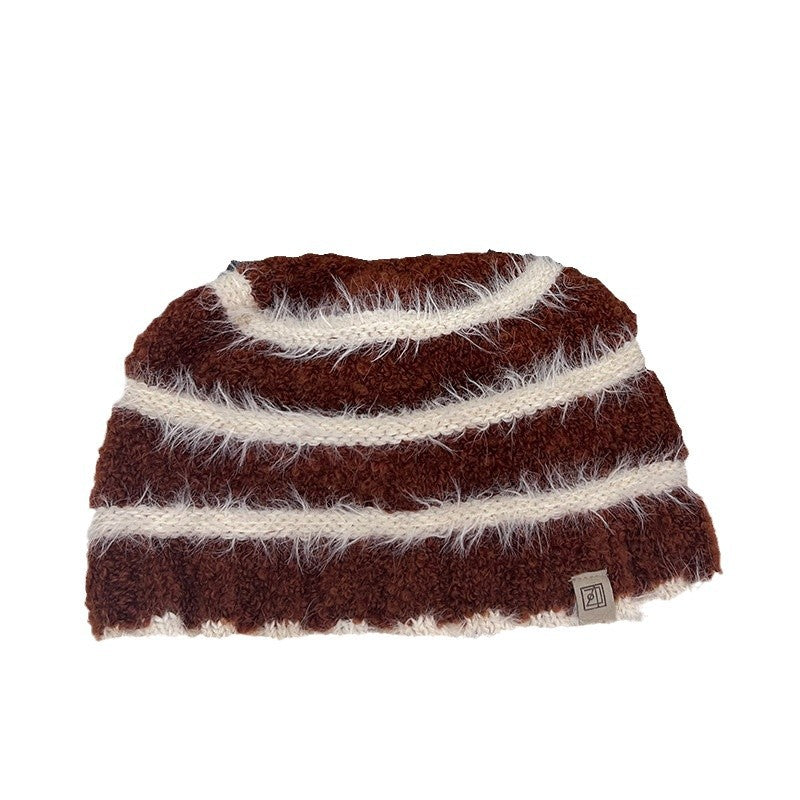 Striped Plush Knitted Hat All-matching