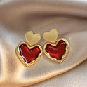 Wine Red Love Ear Ring Simple Elegance Retro Advanced