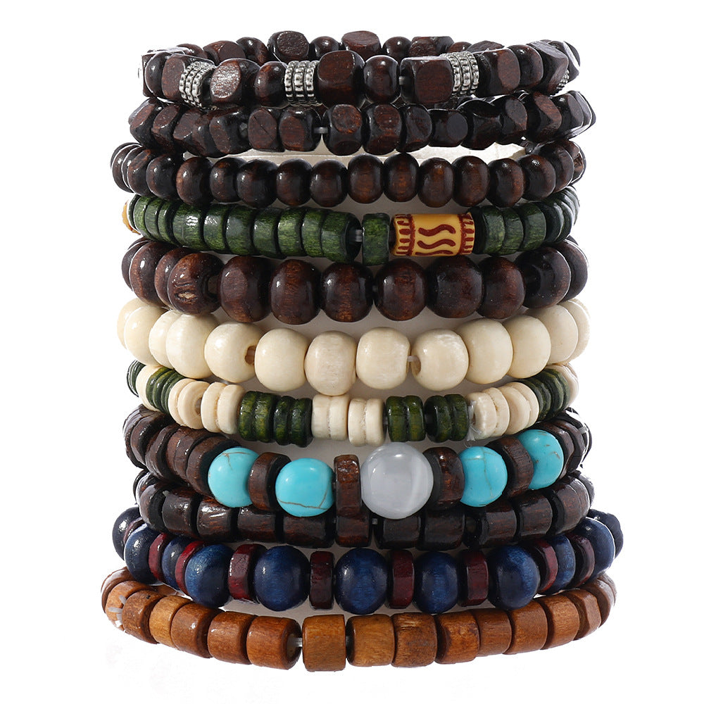 22 Bohemian Retro Wooden Bead Bracelet Suit