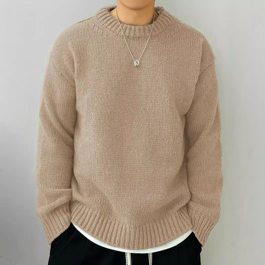 Solid Color Loose Knitted Pullover Leisure Japanese-style Retro Long Sleeve Round Neck Sweater Men