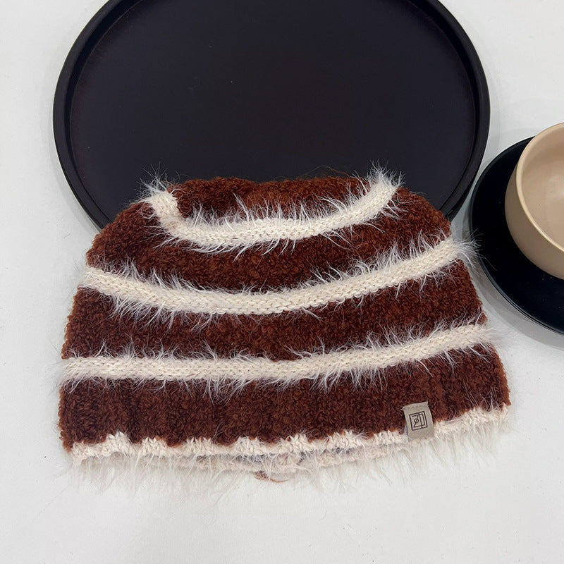 Striped Plush Knitted Hat All-matching