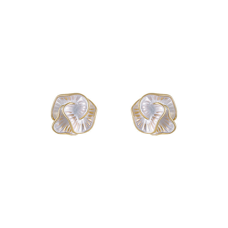 Women's Sterling Silver Needle Light Luxury Minority Camellia Ear Studs