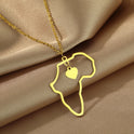 Personalized Creative Gold Stainless Steel Africa Map Love Heart Pendant Necklace