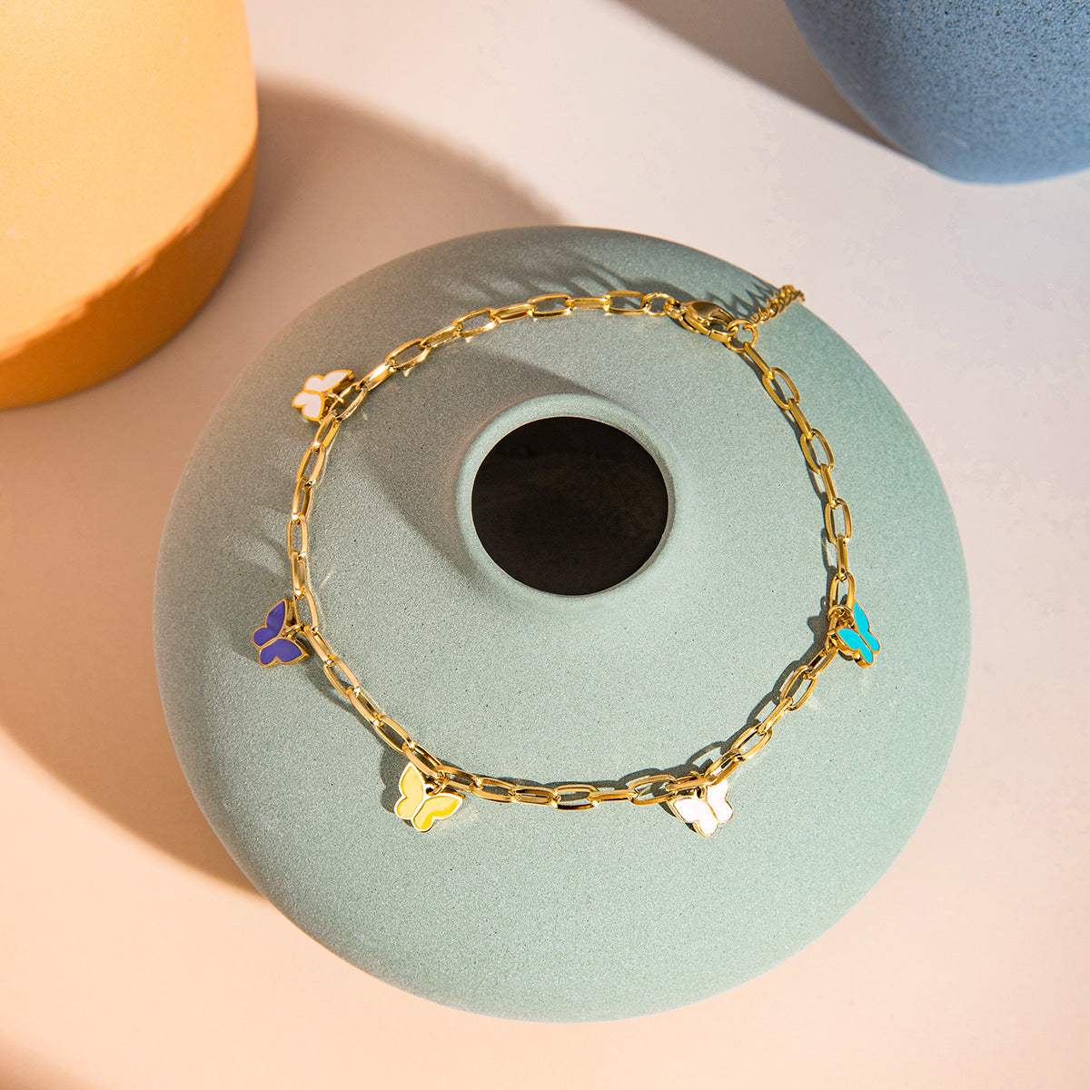 16K Gold Stainless Steel Colorful Oil Necklace Butterfly Anklet