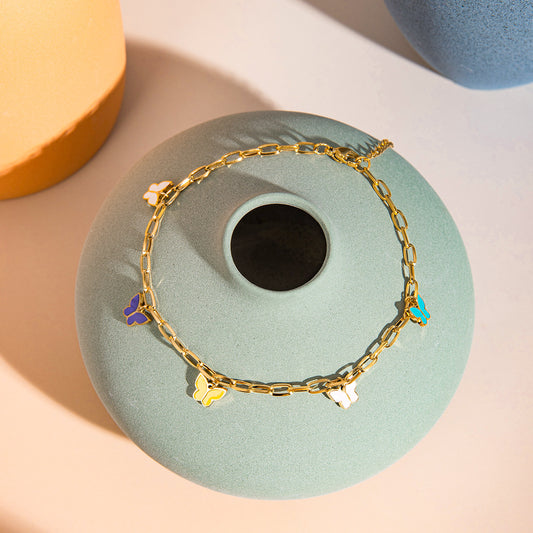 16K Gold Stainless Steel Colorful Oil Necklace Butterfly Anklet