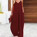Women's Sling Wide-leg Pants Solid Color Pocket Casual Jumpsuit