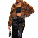 Retro Hot Girl Style Leopard Print Stitching Faux Fur Coat